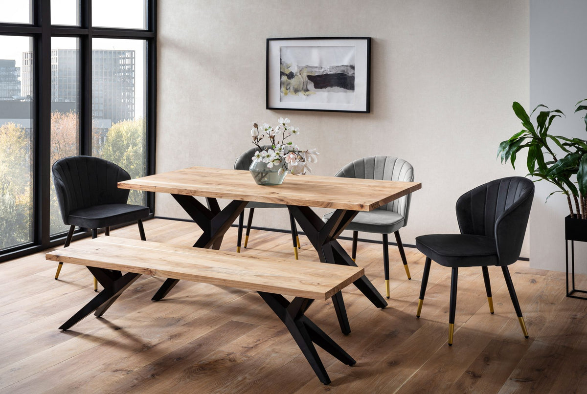 Eetkamertafel 160x80x76 cm Acacia Massief Hout Metaal Eettafel Loft Stijl