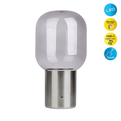 Draadloos tafellicht "Albero" decoratief tafellicht gemaakt van chroomkleurig metaal en glas met stevig geïnstalleerde LED's, dimbaar met aanraaksensor, 25 cm hoog