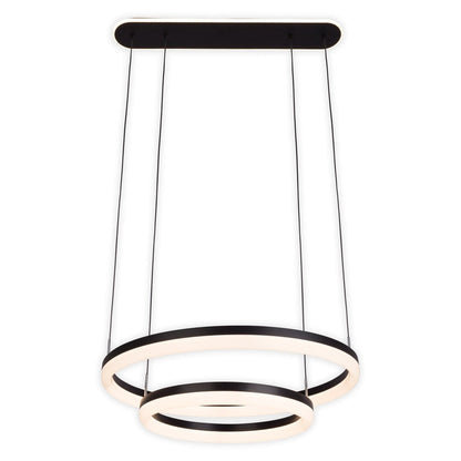 LED CCT hanglamp "Circulo" gemaakt van zwart metaal en zandkleurig plastic, met geïntegreerde LED en vele functies, Ø 60 cm, 150 cm hoog.