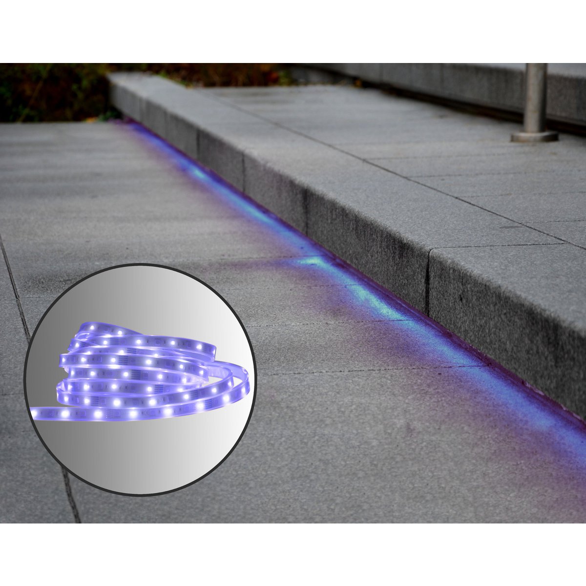 De LED "Stripe" buiten 500 cm, 24 watt, warm wit, met kleurwisselaar, dimbaar, inclusief afstandsbediening en accessoires