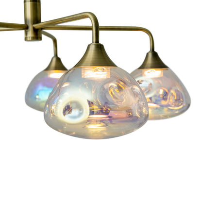 LED-hanger Lamp 5-Flame "Varna", hanglamp gemaakt van messing gekleurd metaal- en irisglas, stevig ingebouwde LED's, 50 cm diameter, stijlvolle verlichting voor woonkamer, eetkamer of gang