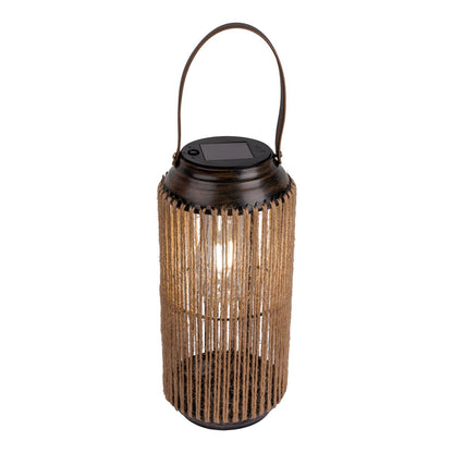 LED ZONNELIJKE LICHT "KORBINIAN" voor tuin en terras, decoratieve lamp gemaakt van metaal met jutespanning in de natuur, LED's stevig geïnstalleerd zonnelamp voor buiten 29 x 13 cm