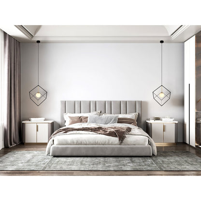 Hanger lamp "cadre", hanglamp retro gemaakt van metaal en glas in zwart en wit met een G9 -aansluiting, 30 cm zijlengte, voor woonkamer en kantoor.