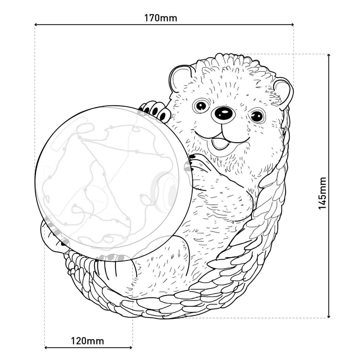 LED Solar Lamp "Hedgehog" voor terras en tuin, gemaakt van bruin plastic, met stevig ingebouwde LED's, decoratielamp voor buiten 17 x 14.