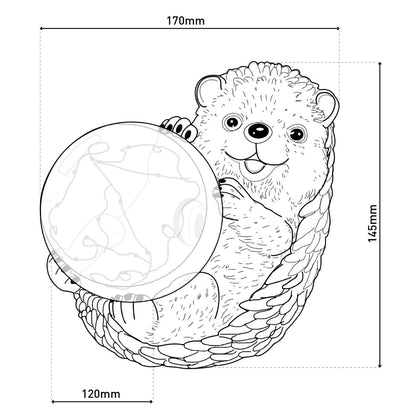 LED Solar Lamp "Hedgehog" voor terras en tuin, gemaakt van bruin plastic, met stevig ingebouwde LED's, decoratielamp voor buiten 17 x 14.