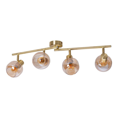 4er spot/plafondlamp "libby", klassieke plafondlamp gemaakt van messing gekleurd metaal en getinte glas in barnsteen, met E14-aansluiting, voor eetkamer, woonkamer, gang of kantoor, 80 cm lang