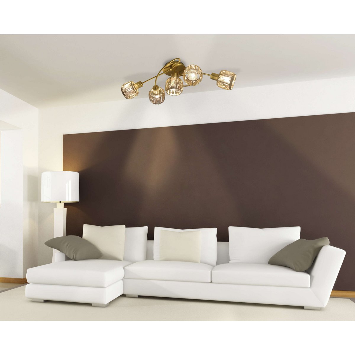 5-geleide plafondlamp "Josefa", metalen plafondlamp in goud, met E14-aansluiting, voor eetkamer, woonkamer, hal of kantoor, lamp voor woonkamer, eetkamer, hal of hal, 61 x 36 x 21 cm