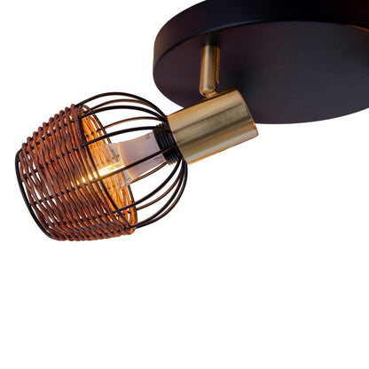 3 "Corbis" plafond Rondel, metalen plek in zwart, met goud en rattan, met E14 -aansluiting, voor eetkamer, woonkamer, gang of kantoor, verlichting voor woonkamer, eetkamer of kantoor, 38 cm diameter, diameter van 38 cm