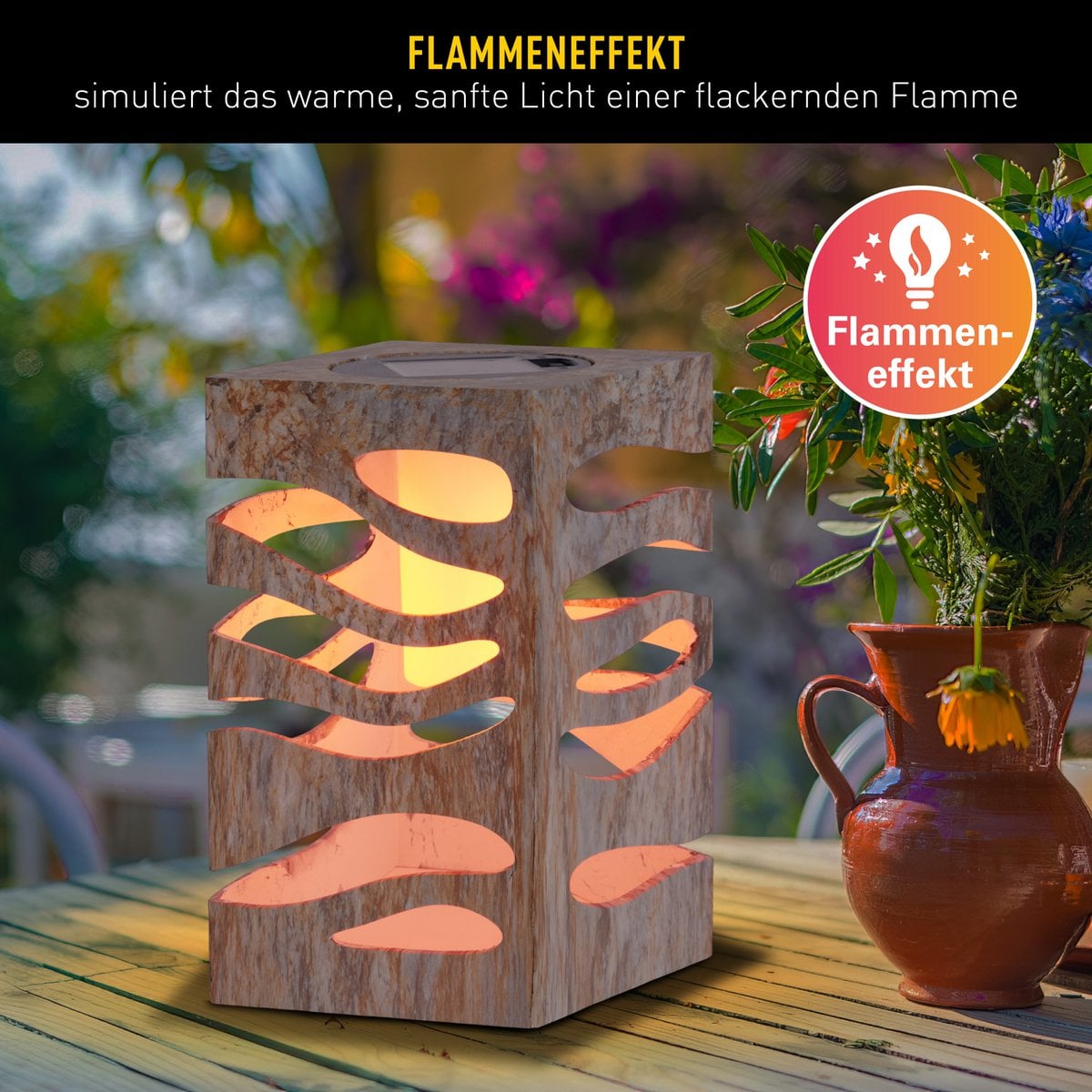 LED Decoratief-Solar Light "Hilda", 12,3 x 12,3 cm, 20 cm hoog, gemaakt van hoogwaardige plastic, bruin-beige marmeren afwerking, geïntegreerde LED, warm wit
