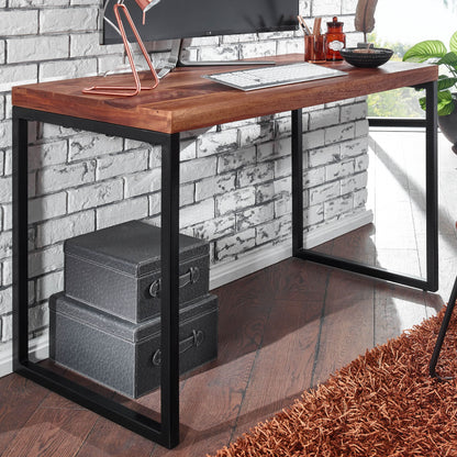 bureau sheesham massief hout / metaal 117x59x76.5 cm computertafel | Design bureautafel klein donker | Laptop tafel studie