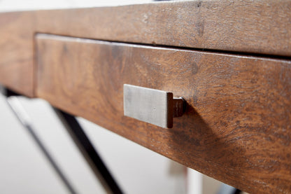 bureau 120x55x78 cm massief sheeshamhout / metaal zwart | Design bureautafel met lades | Thuiskantoor laptop tafel computertafel met opbergruimte