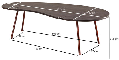 Design salontafel JAI 122x34,5x63 cm massief hout Acacia met metalen poten koper