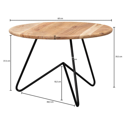 Salontafel 60x39,5x60 cm acacia massief houten / metalen salontafel | Design woonkamer tafel rond | Massieve salontafel | Kleine tafel woonkamer