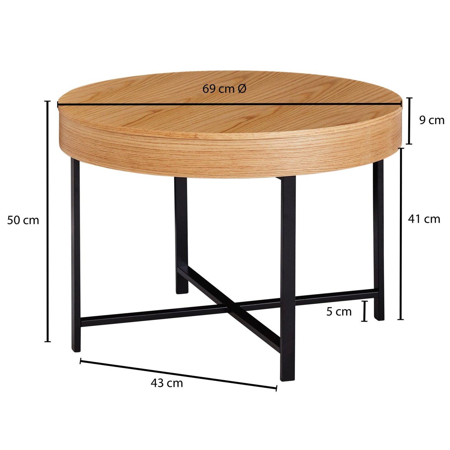 Design salontafel rond a 69 cm met eiken look