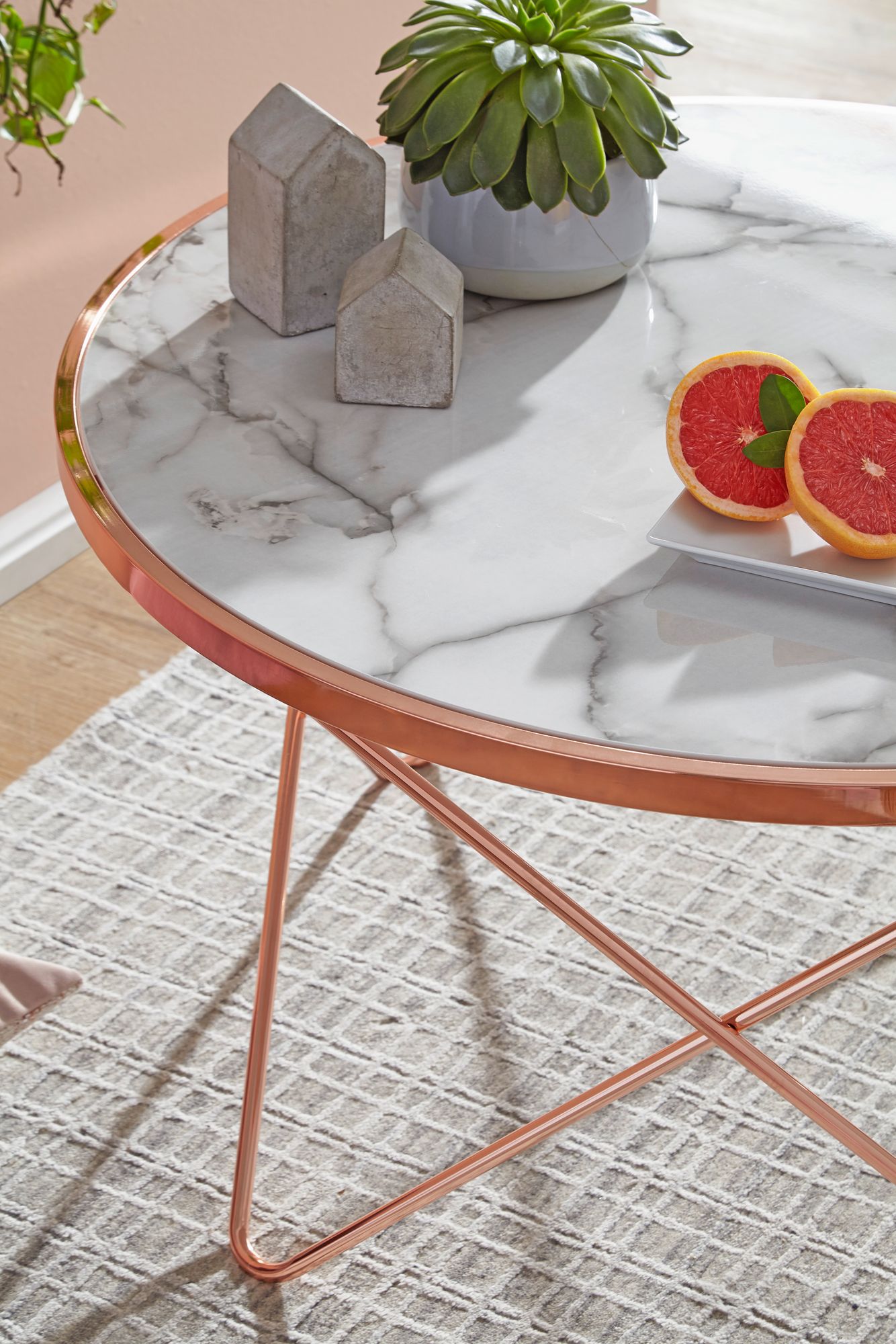 Design salontafel wit rond a 85 cm koperen metalen frame