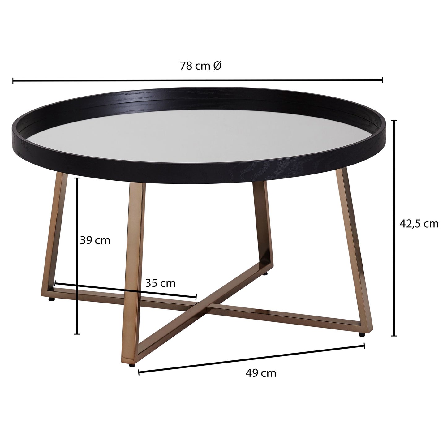 Design salontafel rond a 78 cm donker goud met spiegelglas