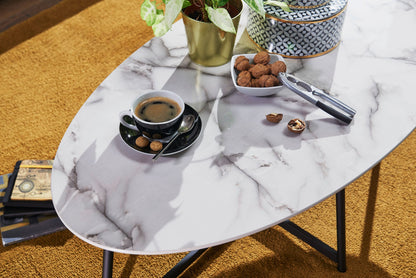 Design salontafel ovaal 120x60 cm met wit met zwarte poten