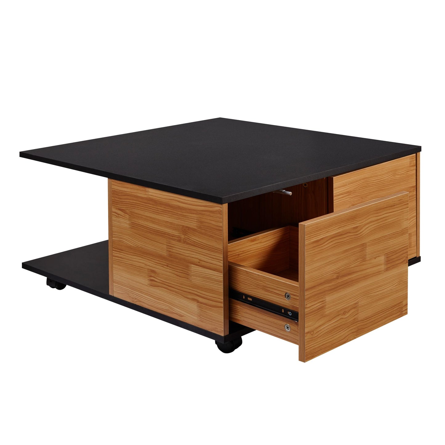 Design salontafel 70x70 cm antraciet / zand eiken | Salontafel met 2 laden en wielen