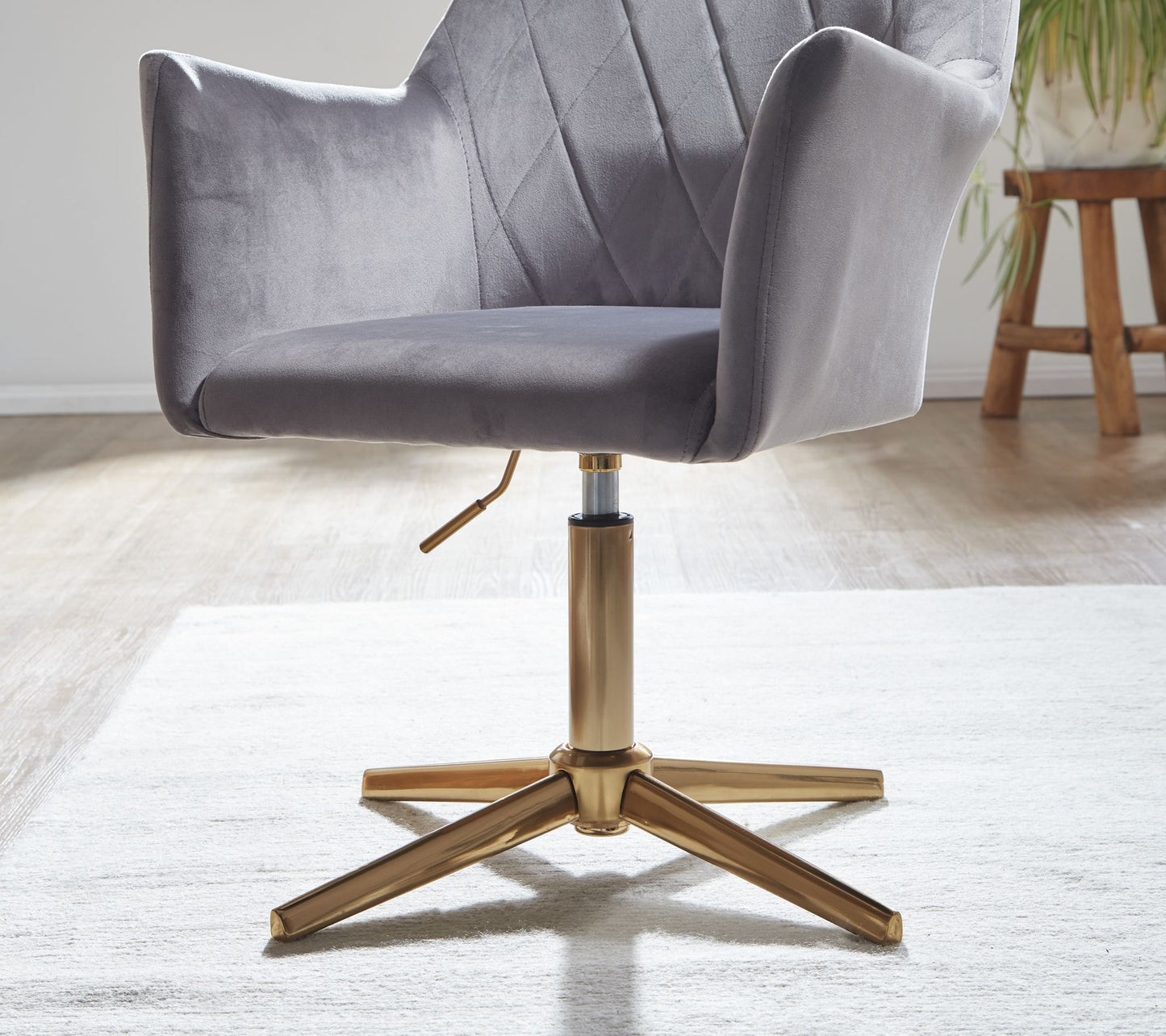 bureaustoel grijs velvet design draaifauteuil met rugleuning, in hoogte verstelbaar,  Draaibaar