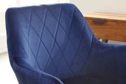 Bureaustoel donkerblauw velvet design, draaifauteuil met rugleuning