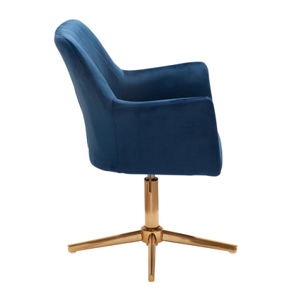 Bureaustoel donkerblauw velvet design, draaifauteuil met rugleuning