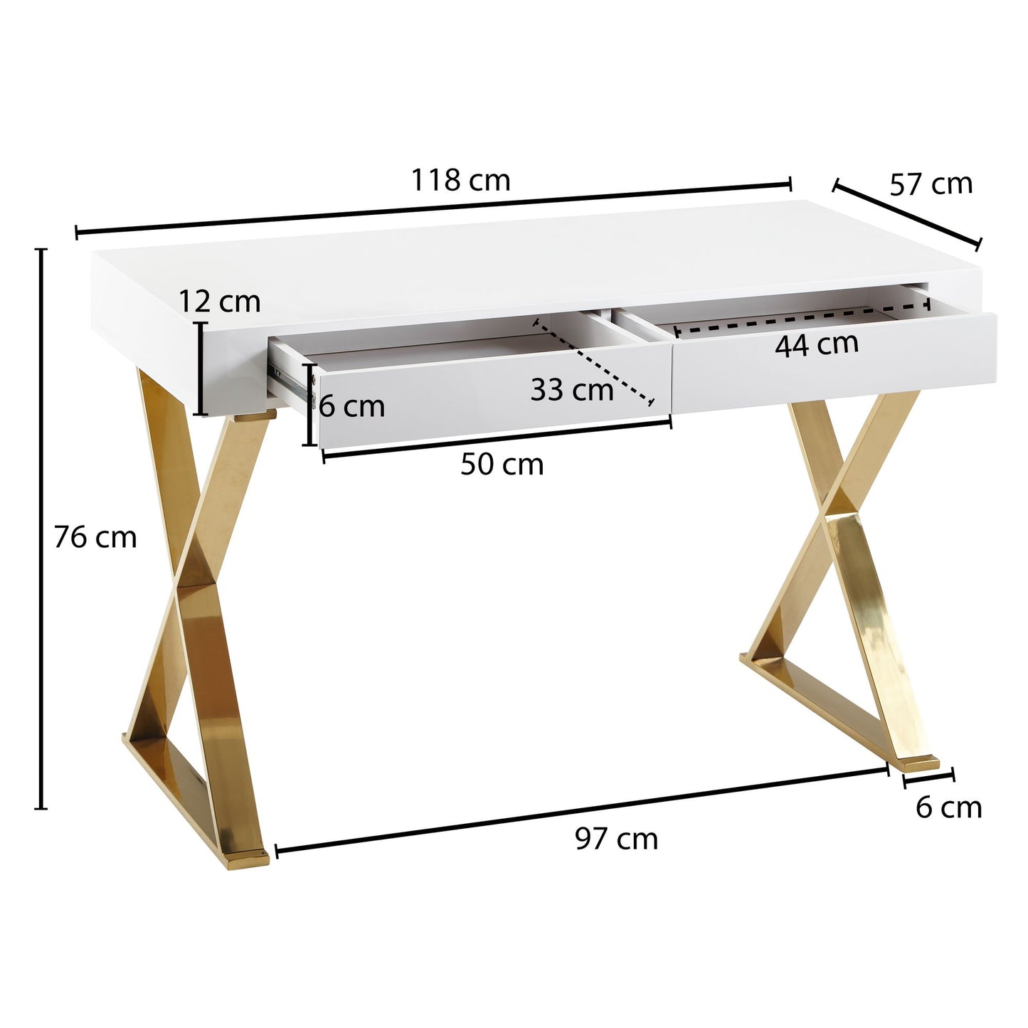 Luxa Luxueus bureau - Werkplek -Make-up tafel - Wit- Goud