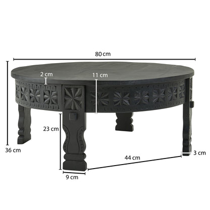 Design salontafel 80x36x80 cm Mango massief houten salontafel rond zwart