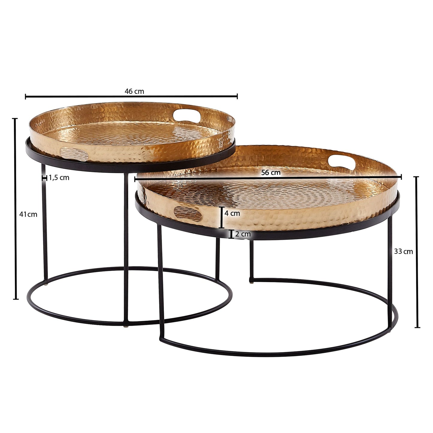 Salontafel set van 2 koperen dienblad tafels - goud - salontafel - rond - modern interieur