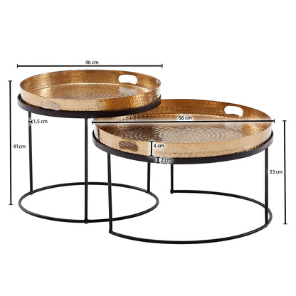 Salontafel set van 2 koperen dienblad tafels - goud - salontafel - rond - modern interieur