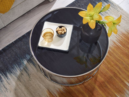 Koffietafel Glas en Metaal 60x60x30 cm Salontafel Zilver | Tafel Woonkamer Rond | Woonkamertafel Modern
