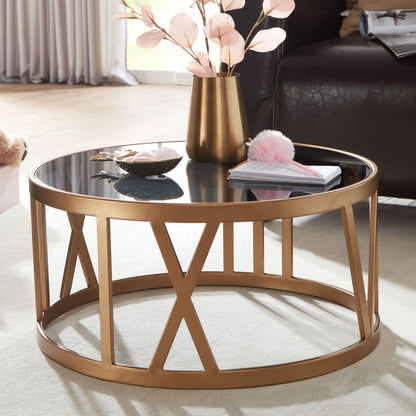 Koffietafel Glas en Metaal 60x60x30 cm Salontafel Goud | Tafel Woonkamer Rond | Woonkamertafel Modern