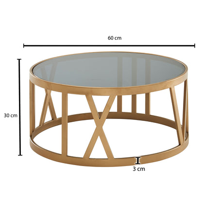 Koffietafel Glas en Metaal 60x60x30 cm Salontafel Goud | Tafel Woonkamer Rond | Woonkamertafel Modern