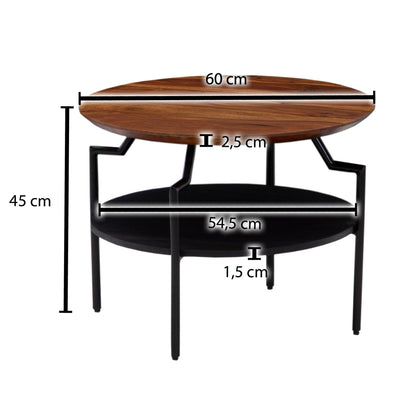 Koffietafel Massif Sheesham-Hout en Metaal 60x60x45 cm Salontafel | Tafel Woonkamer Rond met Opbergruimte