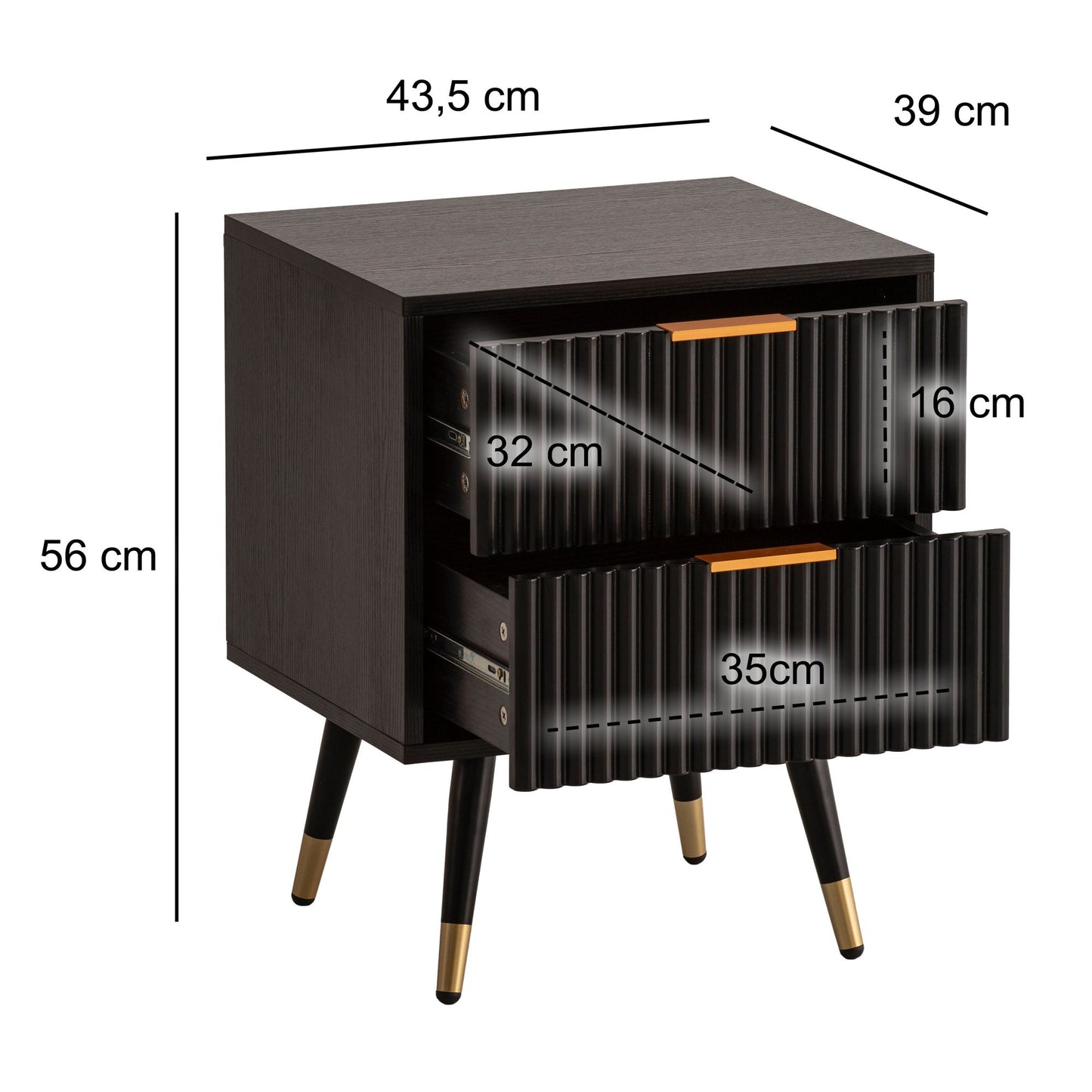 Nachtkastje Nachtkastje boxspring bed 56 cm zwart eiken laden