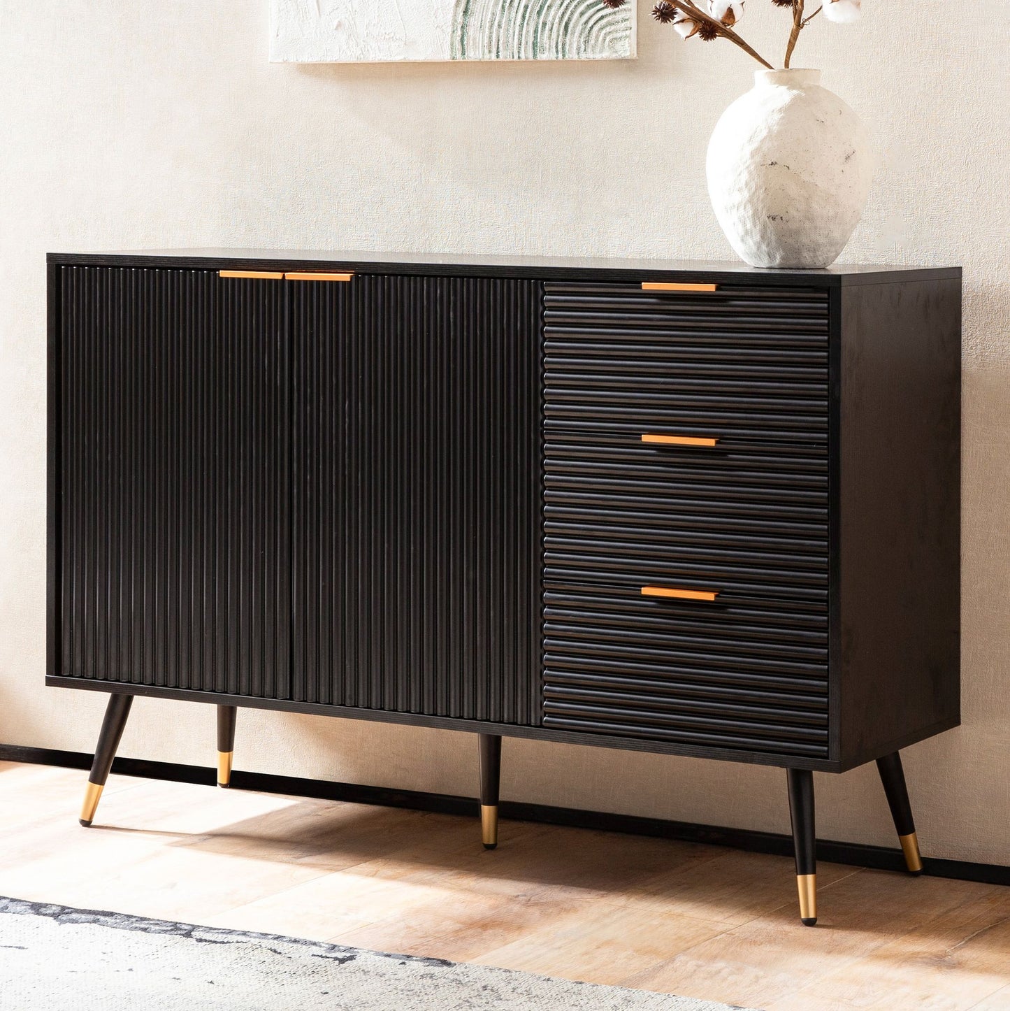 Dressoir 120 cm zwart eiken decor ladekast dressoir vloerkast