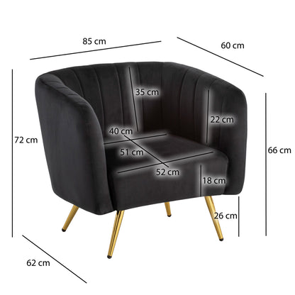 Lounge stoel clubstoel fluweel metaal zwarte cocktail stoel schelp stoel