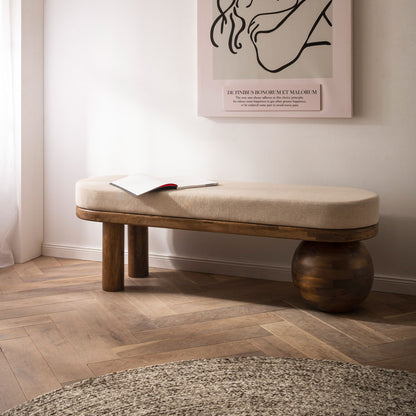 Bank stof hout massief 140 cm halbank gestoffeerde bank bank beige