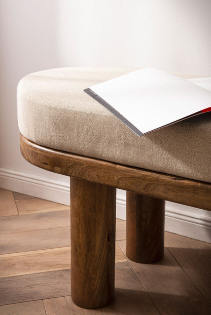 Bank stof hout massief 140 cm halbank gestoffeerde bank bank beige