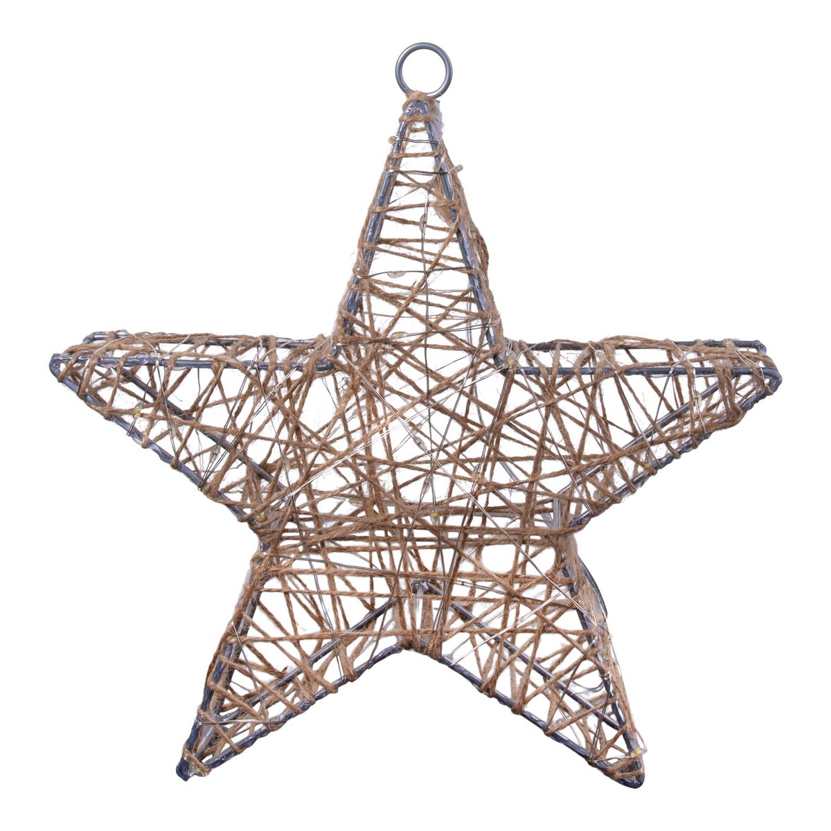 2 Set LED-kerstdecoratie "Metal Star" Ø 25 cm-Christmas Decoraties gemaakt van metaal en textiel in de natuur, met stevig ingebouwde LED's