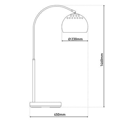 Staande lamp "stijl", retro klassieke vloerlamp met boog gemaakt van chroomkleurig metaal met, E27-aansluiting, 146 cm hoog, ideaal voor eetkamer, woonkamer en kantoor.