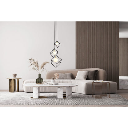 3-flame hanglamp "Cadre", retro hanglamp gemaakt van metaal en glas in zwart en wit met een G9-aansluiting, in totaal 147 cm hoog, voor woonkamer en kantoor.