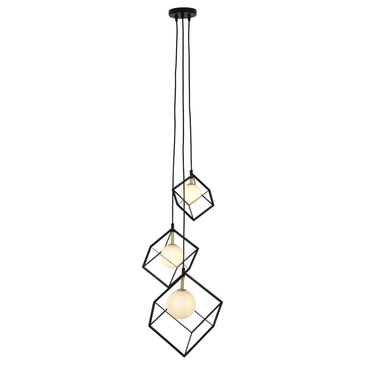 3-flame hanglamp "Cadre", retro hanglamp gemaakt van metaal en glas in zwart en wit met een G9-aansluiting, in totaal 147 cm hoog, voor woonkamer en kantoor.