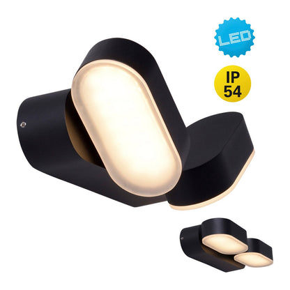 LED Outer Wall Lamp "Motus" gemaakt van metaal en plastic in het zwart, met geïntegreerde LED