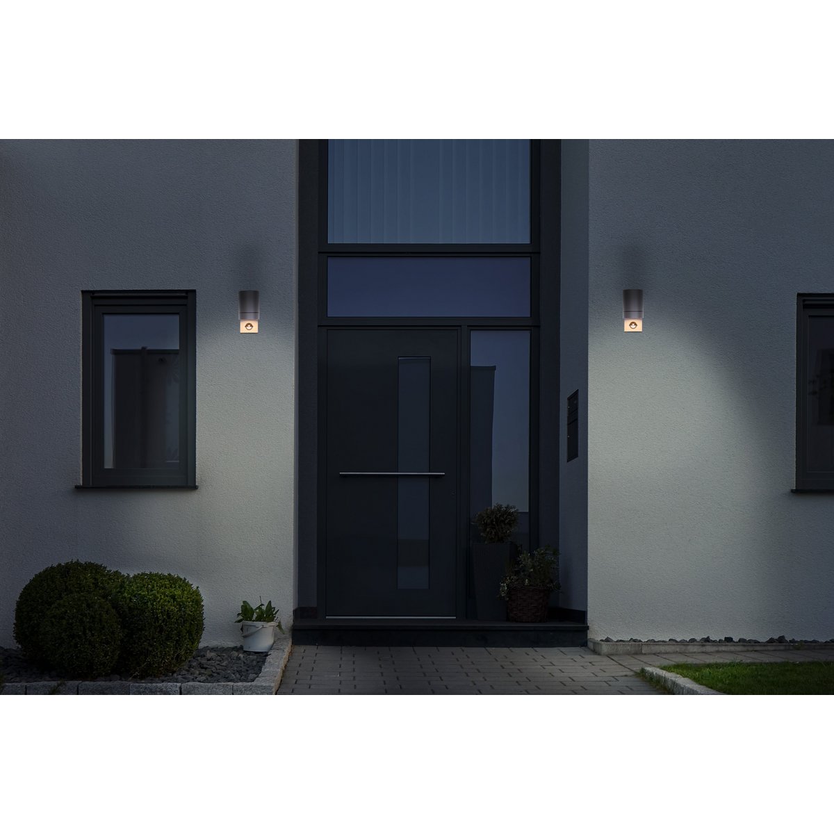 Buiten Wall Lamp "Romb" met bewegingsdetector, antraciet -gekleurd aluminium, timer, veranderbare lamp, 7 x 12,5 x 16,4 cm