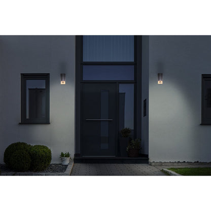 Buiten Wall Lamp "Romb" met bewegingsdetector, antraciet -gekleurd aluminium, timer, veranderbare lamp, 7 x 12,5 x 16,4 cm