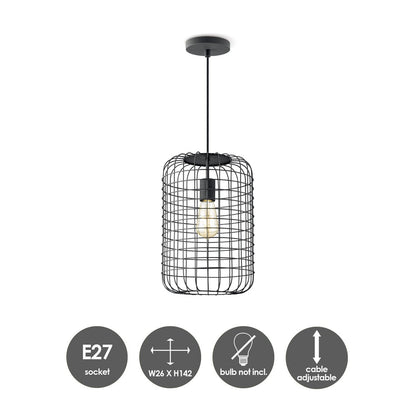 Home Sweet Home Hanglamp Netting - Zwart - 26x26x142cm