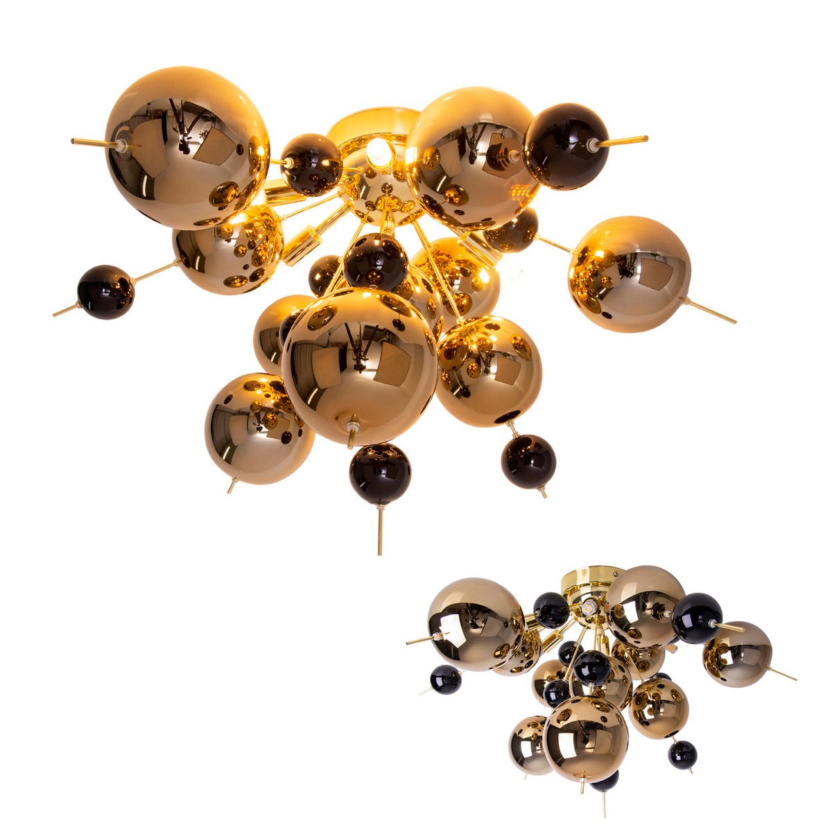 Plafondlamp "explosie" goud gemaakt van metaal en glas, G9 -versies, plafondlamp voor eetkamer, woonkamer, gang of kantoor, Ø57 cm