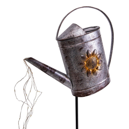 LED Solar Earth Skeer (waterhond) H: 110 cm gegalvaniseerd, voor buiten, gemalen spies gemaakt van metaal en plastic in zilver, met geïntegreerde LED