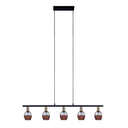 5 hanglamp "Corbis", echtelijke lamp gemaakt van zwart in zwart, met goud en rotan, met E14 -aansluiting, voor eetkamer, woonkamer, gang of kantoor, 100 cm lang