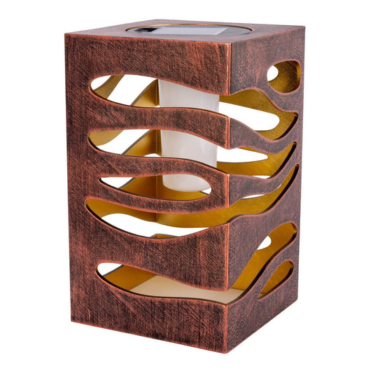 LED Decoratie Solar Light "Hilda", 12,3 x 12,3 cm, 20 cm hoog, gemaakt van hoogwaardige plastic, binnen goud, goudbruine metalen afwerking, geïntegreerde LED, warm wit